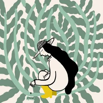 Vector illustration of lady working in green garden Stock Illustration