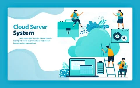 Vector illustration of landing page of cloud server system and hosting to org Stock Illustration