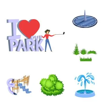 Vector illustration of landscape and park sign. Set of landscape and nature Ilustración de archivo