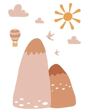Vector illustration of landscape with mountains. Stock Illustration