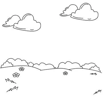 Vector illustration of landscape, sun and flowers. Illustrazione stock