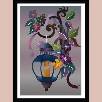 Vector Illustration of Lantern and flowers Stock Illustration