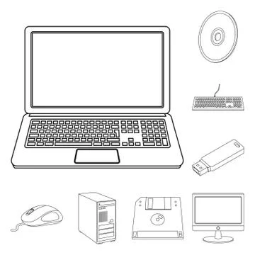Vector illustration of laptop and device symbol. Set of laptop and server stock Stock Illustration