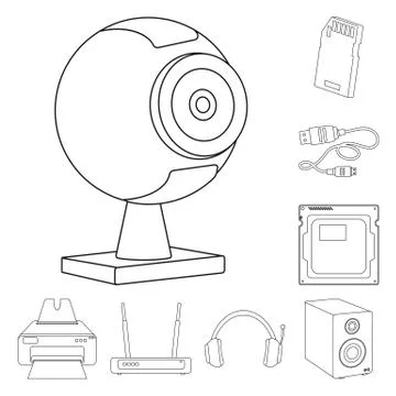 Vector illustration of laptop and device symbol. Set of laptop and server stock 스톡 일러스트
