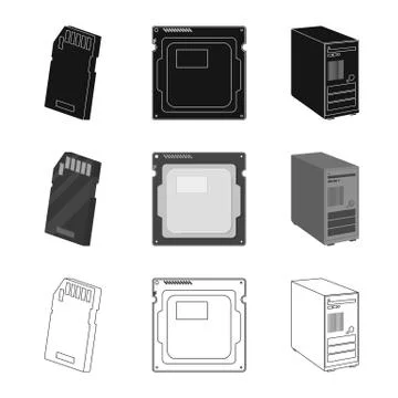 Vector illustration of laptop and device sign. Collection of laptop and server Stock Illustration