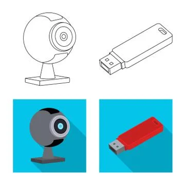 Vector illustration of laptop and device symbol. Collection of laptop and server Stock Illustration