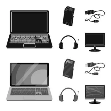 Vector illustration of laptop and device icon. Set of laptop and server stock Stock Illustration