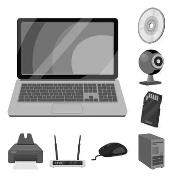 Vector illustration of laptop and device symbol. Collection of laptop and server Stock Illustration