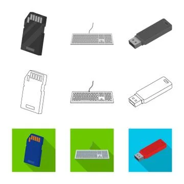 Vector illustration of laptop and device sign. Set of laptop and server stock Stock Illustration