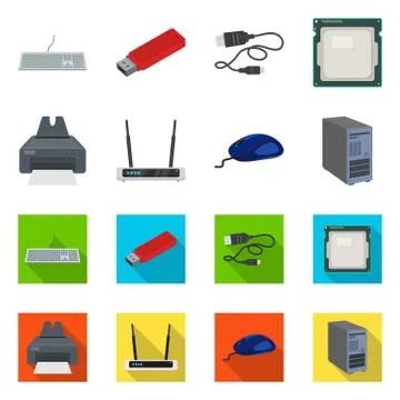 Vector illustration of laptop and device icon. Set of laptop and server stock Illustrazione stock