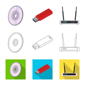 Vector illustration of laptop and device sign. Collection of laptop and server Stock Illustration