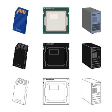 Vector illustration of laptop and device icon. Collection of laptop and server 스톡 일러스트
