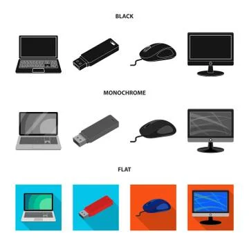 Vector illustration of laptop and device icon. Set of laptop and server stock Stock Illustration