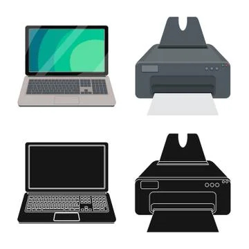 Vector illustration of laptop and device sign. Set of laptop and server stock Illustrazione stock