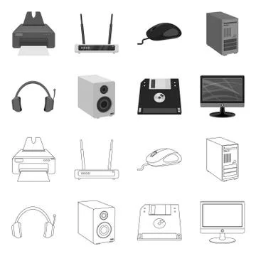 Vector illustration of laptop and device sign. Collection of laptop and server Stock Illustration