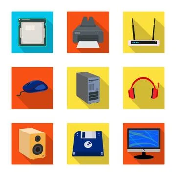 Vector illustration of laptop and device symbol. Set of laptop and server stock 스톡 일러스트