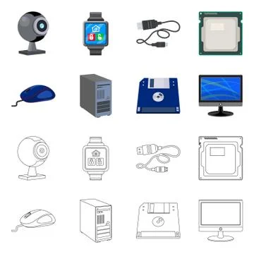 Vector illustration of laptop and device logo. Set of laptop and server stock イラスト素材