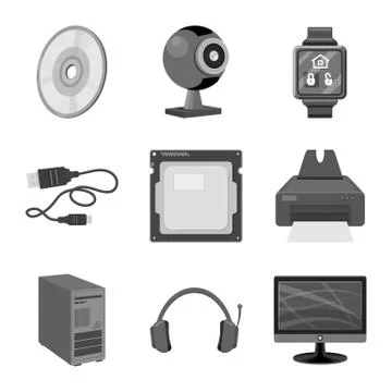 Vector illustration of laptop and device icon. Collection of laptop and server 스톡 일러스트