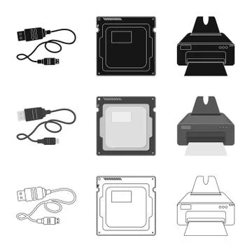 Vector illustration of laptop and device sign. Set of laptop and server stock Illustrazione stock