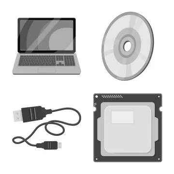 Vector illustration of laptop and device logo. Set of laptop and server stock 스톡 일러스트