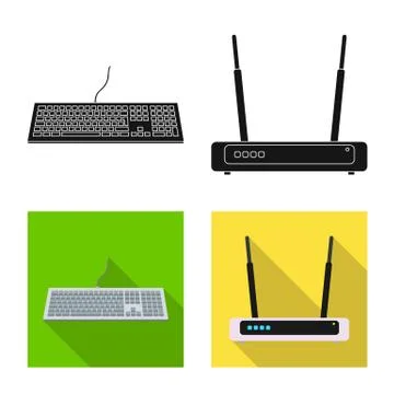 Vector illustration of laptop and device icon. Collection of laptop and server 스톡 일러스트