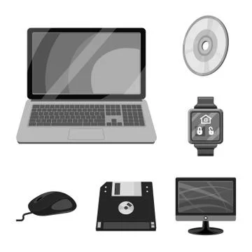 Vector illustration of laptop and device icon. Set of laptop and server stock Stock Illustration