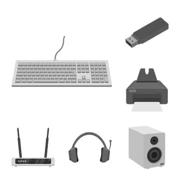 Vector illustration of laptop and device sign. Set of laptop and server stock Stock Illustration