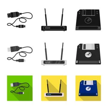 Vector illustration of laptop and device icon. Set of laptop and server stock 스톡 일러스트