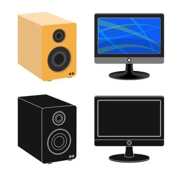 Vector illustration of laptop and device sign. Set of laptop and server stock Stock Illustration