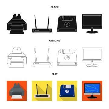 Vector illustration of laptop and device sign. Collection of laptop and server Stockillustratie