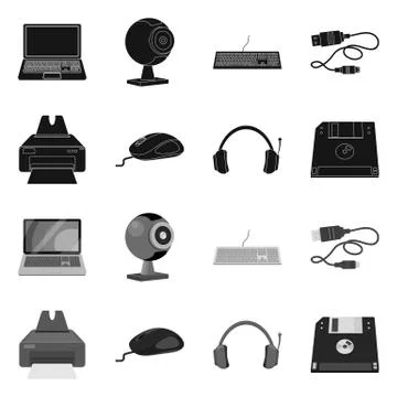 Vector illustration of laptop and device sign. Collection of laptop and server Stock Illustration