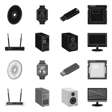 Vector illustration of laptop and device logo. Collection of laptop and server イラスト素材