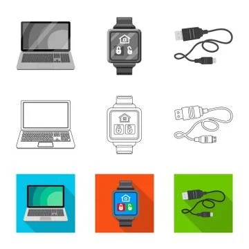 Vector illustration of laptop and device sign. Set of laptop and server vector Illustrazione stock