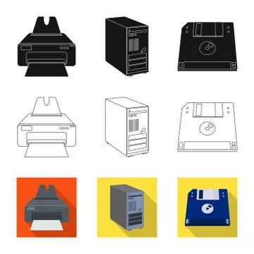 Vector illustration of laptop and device symbol. Set of laptop and server stock イラスト素材