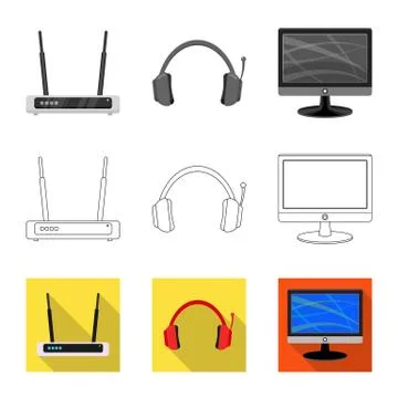 Vector illustration of laptop and device logo. Set of laptop and server stock Illustrazione stock