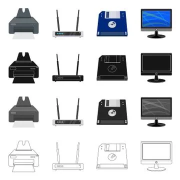 Vector illustration of laptop and device sign. Set of laptop and server stock Illustrazione stock