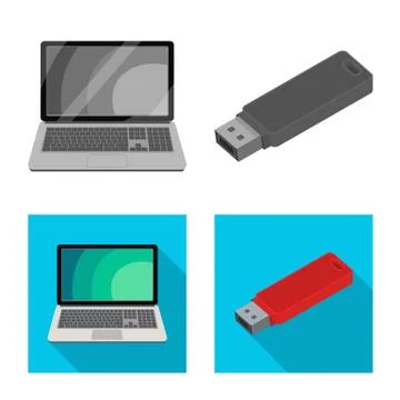 Vector illustration of laptop and device sign. Collection of laptop and server 스톡 일러스트