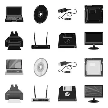 Vector illustration of laptop and device sign. Set of laptop and server stock 스톡 일러스트