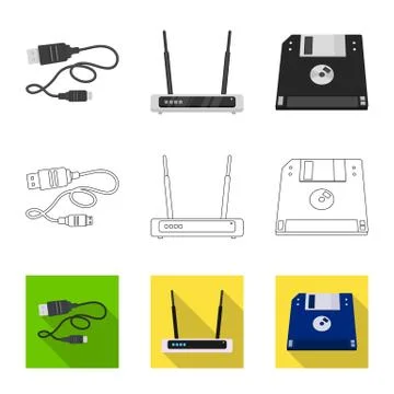 Vector illustration of laptop and device logo. Collection of laptop and server Stock Illustration