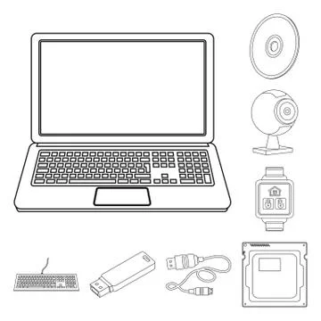 Vector illustration of laptop and device logo. Collection of laptop and server 스톡 일러스트