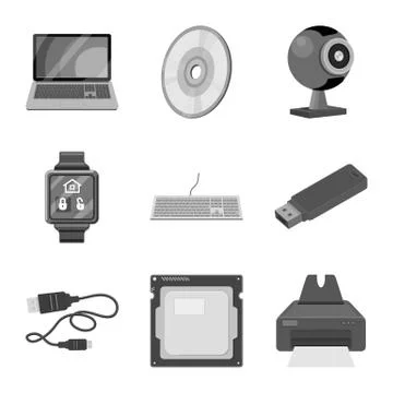 Vector illustration of laptop and device symbol. Collection of laptop and server Stock Illustration