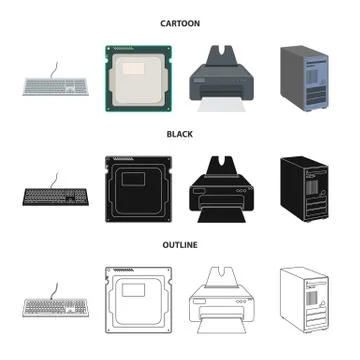 Vector illustration of laptop and device sign. Set of laptop and server stock イラスト素材