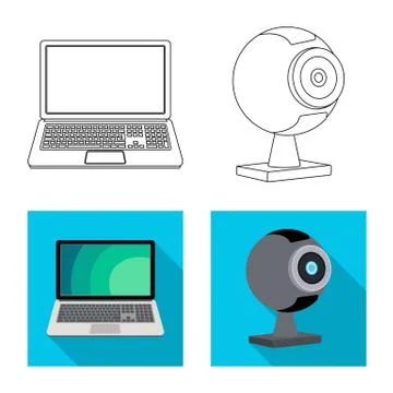 Vector illustration of laptop and device logo. Collection of laptop and server 스톡 일러스트