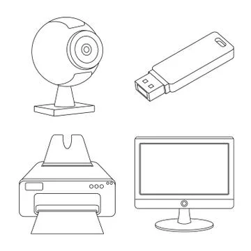 Vector illustration of laptop and device symbol. Set of laptop and server stock Stock Illustration