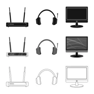 Vector illustration of laptop and device symbol. Set of laptop and server stock Stock Illustration