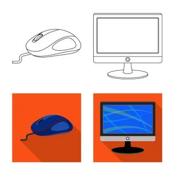 Vector illustration of laptop and device sign. Collection of laptop and server 스톡 일러스트