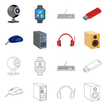 Vector illustration of laptop and device icon. Set of laptop and server stock Stock Illustration