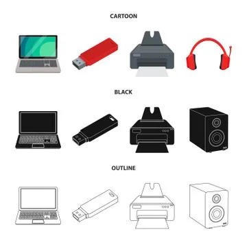 Vector illustration of laptop and device sign. Collection of laptop and server Illustrazione stock
