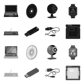 Vector illustration of laptop and device sign. Collection of laptop and server 스톡 일러스트
