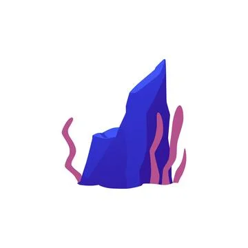 Vector illustration of a large boulder and pink seaweed isolated on a white b イラスト素材